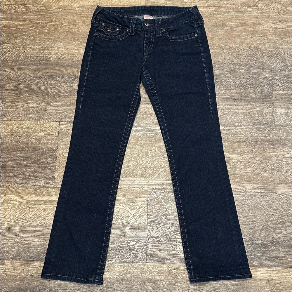 True Religion Blue Disco Billy Jeans Swarovski Crystal Low Rise Flap Pocket 26 - Picture 4 of 13